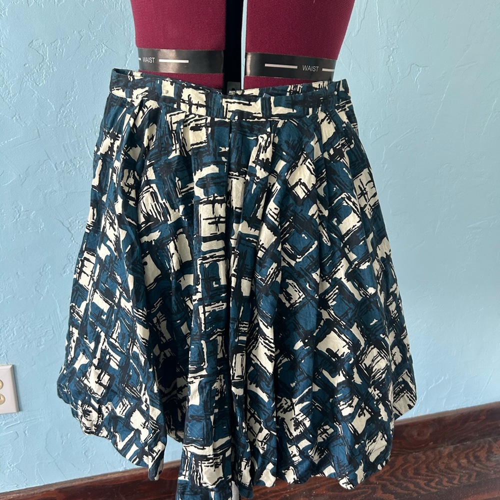 Anthropologie Abstract Blue and Cream Mini Skirt